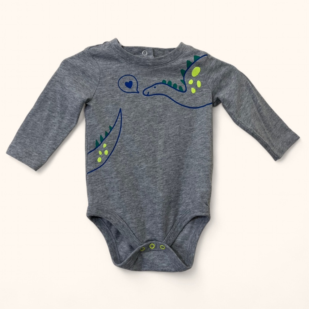 💙 2/$10 3-6M Boy Cat & Jack Dino Print 3D Spikes One Piece Bodysuit Long Sleeve